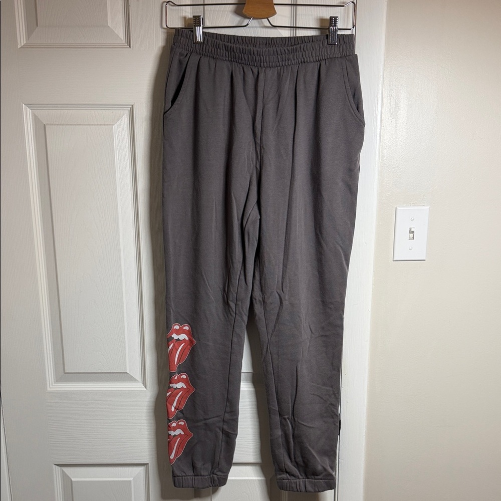 The Rolling Stones Charcoal Joggers with Iconic Tongue Graphic